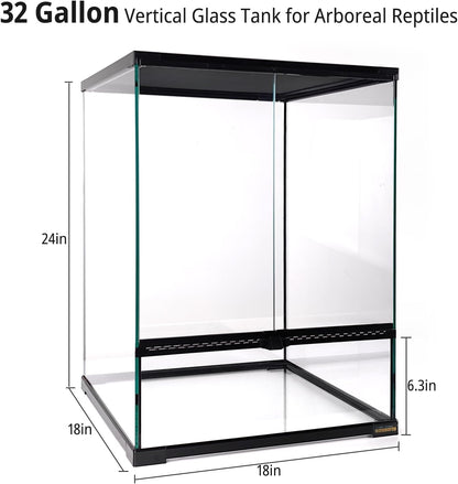30 Gallon Tall Reptile Glass Tank Terrarium 18"x18"x24" Large Habitat Enclosure for