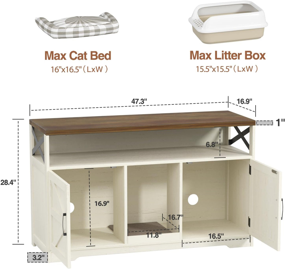 Cat Litter Box Enclosure for 2 Cats, 47" Double Hidden Litter Box Furniture with Scratch Pad