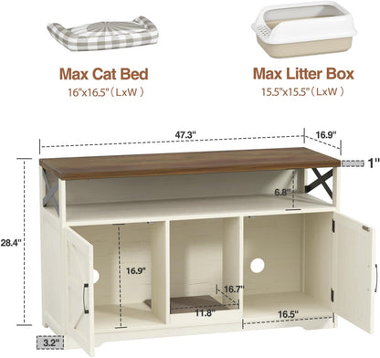 Cat Litter Box Enclosure for 2 Cats, 47" Double Hidden Litter Box Furniture with Scratch Pad