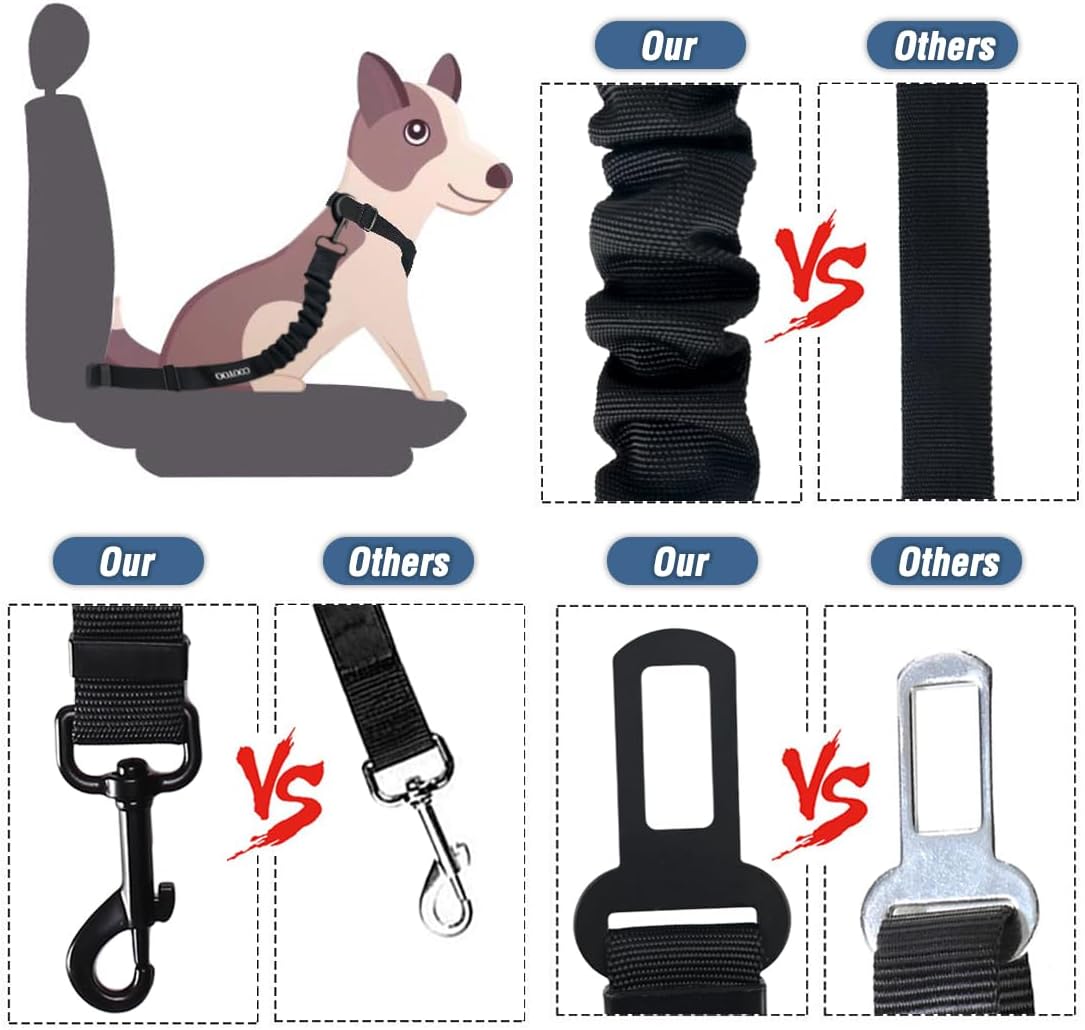 COOYOO Dog Seat Belt,3 Piece Set Retractable Dog Car Adjustable Seatbelts for Vehicle Nylon Pet