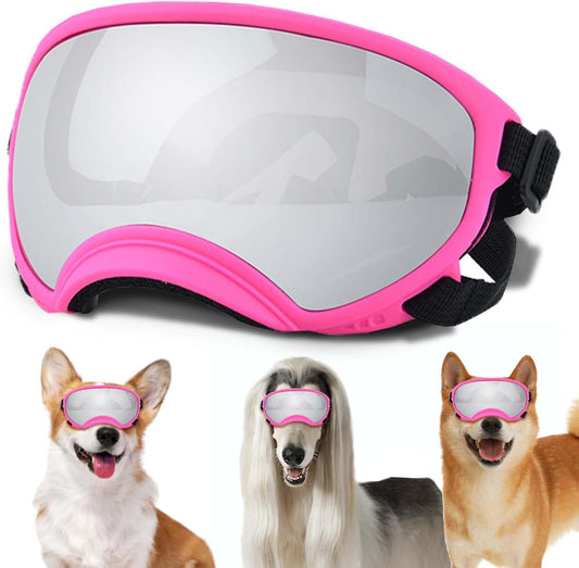 Medium Dog Sunglasses with Adjustable Strap UV Protection, Winproof Dog Puppy Sunglasses, Suitable