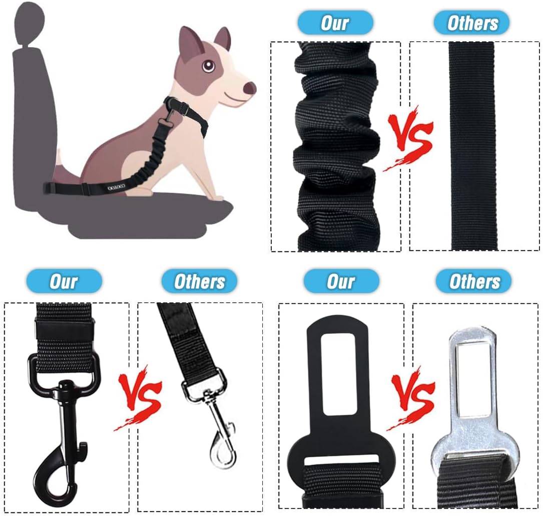 COOYOO Dog Seat Belt, Durability Retractable Dog Car Harness Adjustable Dog Seat Belt for Vehicle