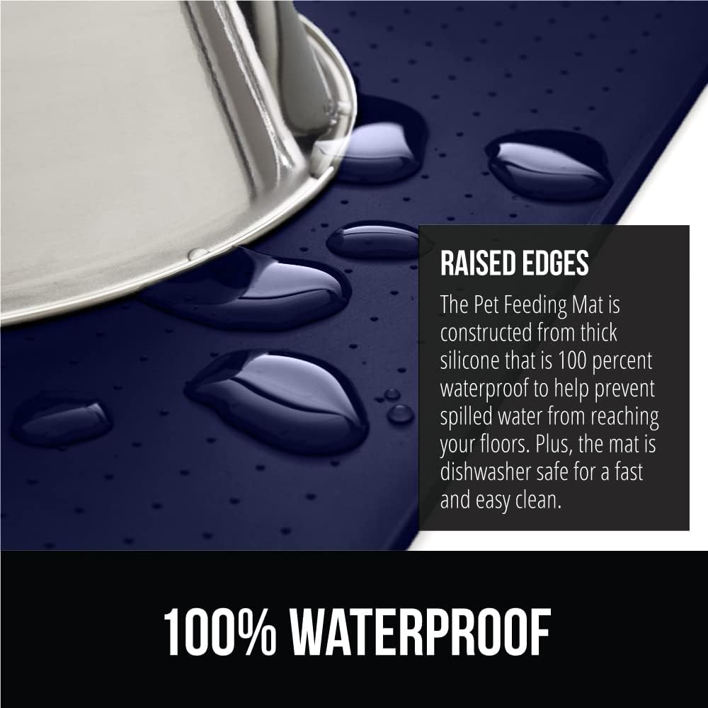 GORILLA GRIP 100% Waterproof Raised Edge BPA Free Silicone Pet Feeding Mat, Dog Cat Food Mats
