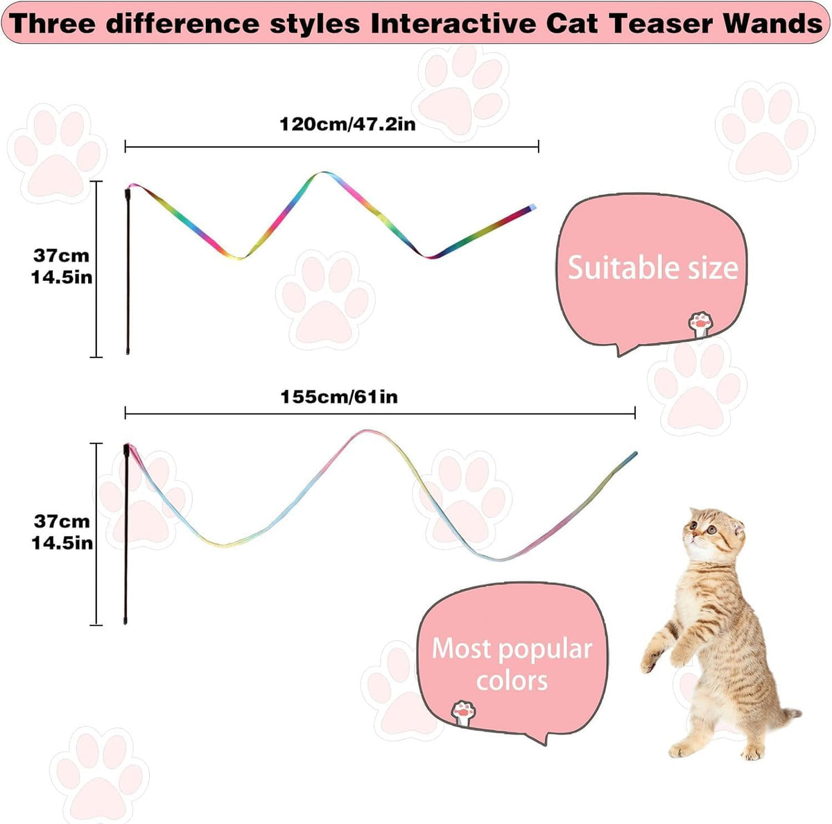 Cat Wand Toys Interactive Kitten Toys for Indoor Cats Colorful Teaser Wand String for Exercise