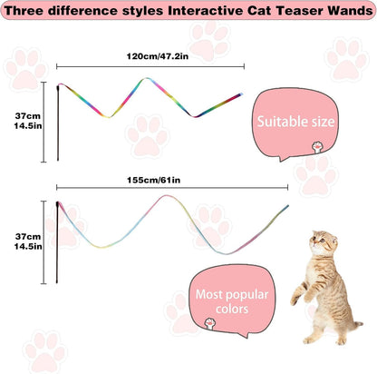 Cat Wand Toys Interactive Kitten Toys for Indoor Cats Colorful Teaser Wand String for Exercise