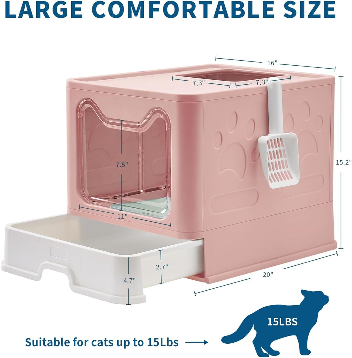 Cat Litter Box with Litter Mat and Scoop, Large Foldable Litter Box with Lid, Front Entry Top Exit