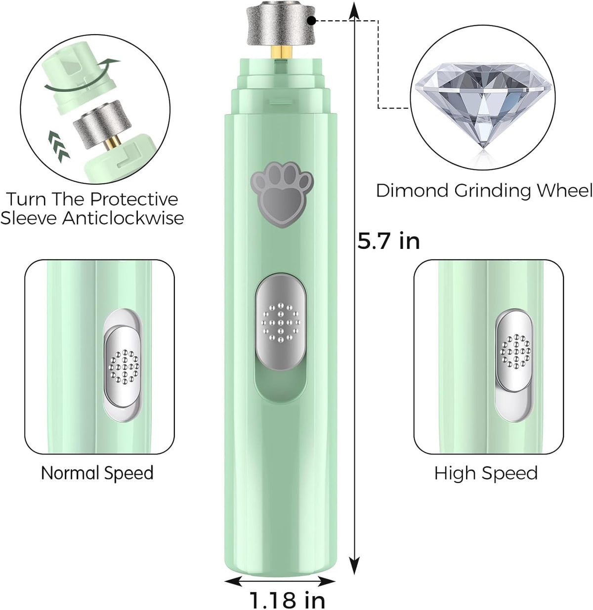 VIWIK Dog Nail Grinder, 2-Speed Rechargeable Dog Nail Trimmers for Large Medium & Small Dogs