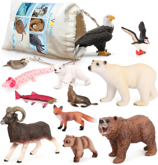 Volnau Safari Animal Figurines Toys 12PCS North America Figures Zoo Pack for Toddlers Kids