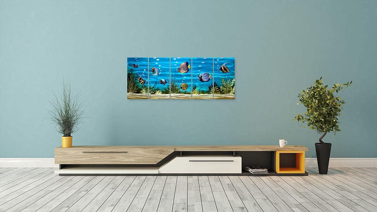 SYGALLERIER School Of Fish Metal Wall Art Handcrafted 3D Coastal Aluminum Artwork Modern Abstract