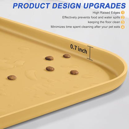 Silicone Pet Feeding Mat with Raised Edge for Food and Water, Dog Bowl Mats, Cat Bowls Placemat