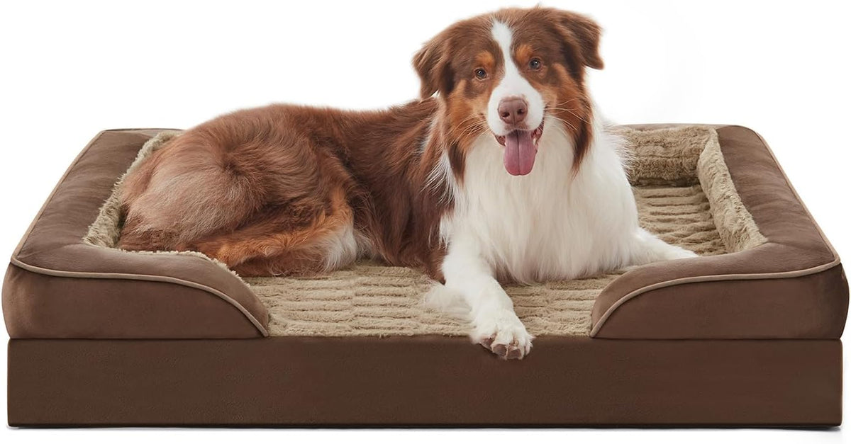 FURTIME Orthopedic Dog Beds for Large Dogs, Egg Foam Dog Bed with Ultra Comfy Supportive Foam