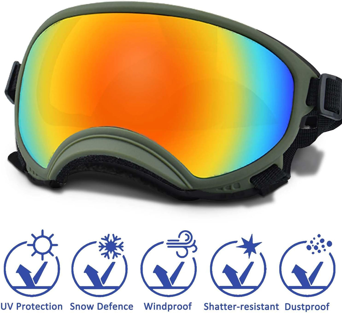 Medium Dog Sunglasses with Adjustable Strap UV Protection, Winproof Dog Puppy Sunglasses, Suitable