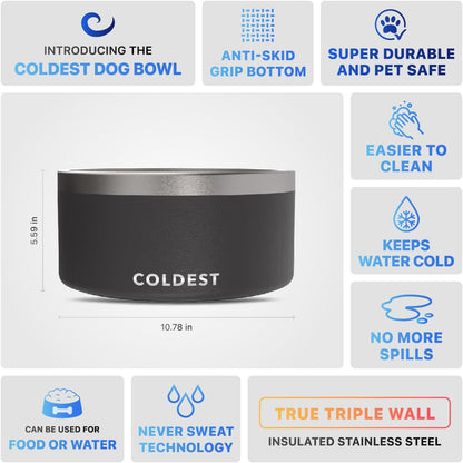 Coldest Dog Bowl - Anti Rust Metal, Non Slip, 3 Layers Insulated Stainless Steel Dog Bowls - Spill
