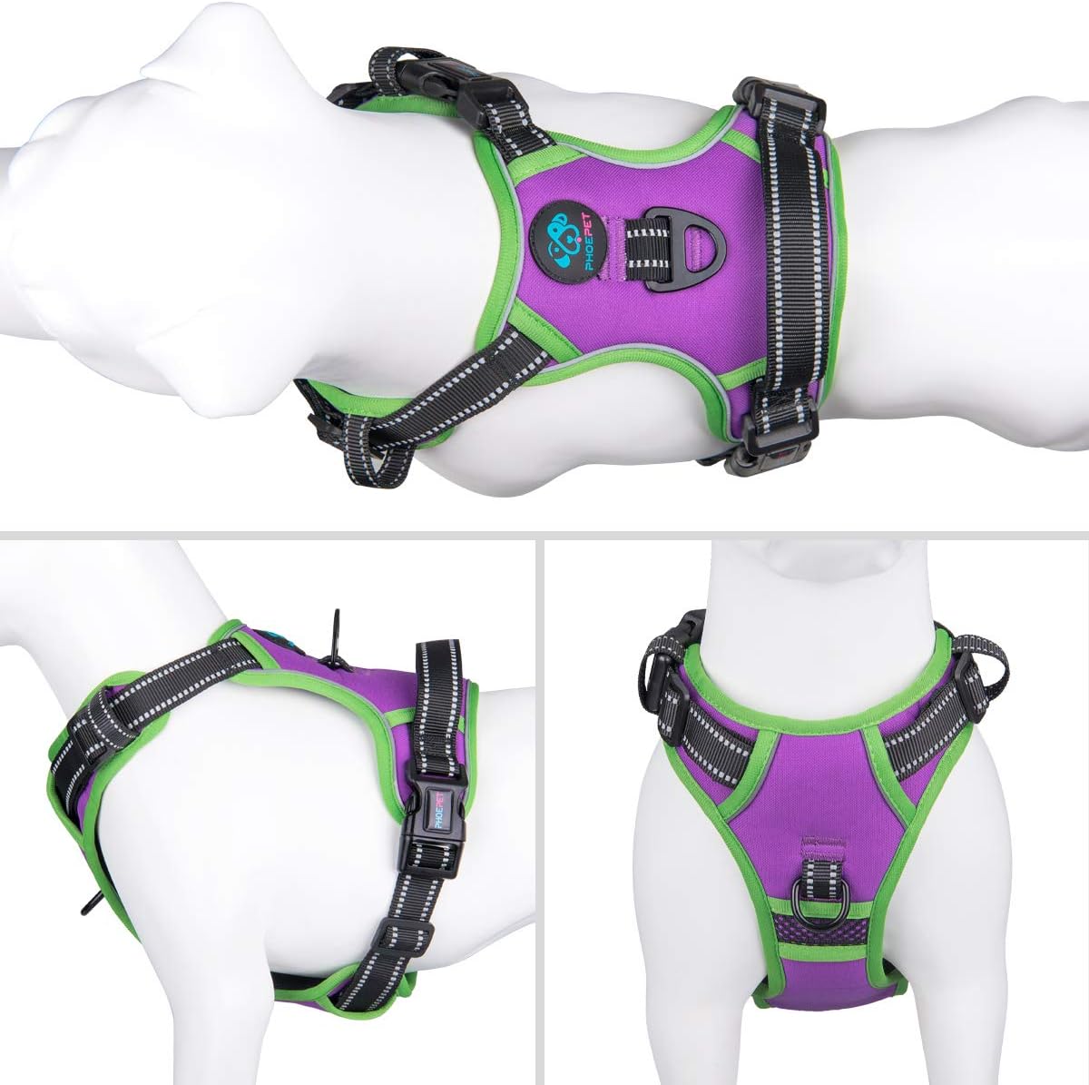 PHOEPET 2019 Reflective Dog Harness Large Breed Adjustable No Pull Vest with with Handle 2 Metal