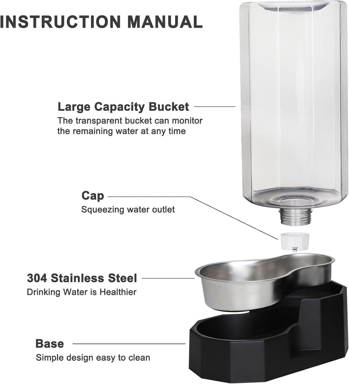 Sfozstra Large Dog Water Dispenser: 9L Automatic Black Water Feeder with Stainless Steel Bowl