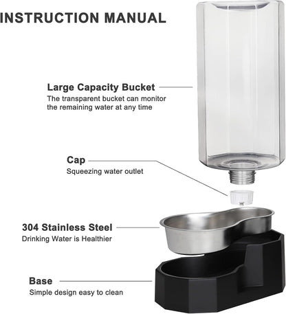 Sfozstra Large Dog Water Dispenser: 9L Automatic Black Water Feeder with Stainless Steel Bowl