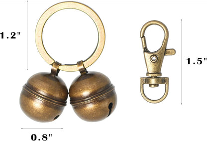 Copper Bells for Dog Collars with Snap Clips - Made of Pure Copper for Dogs/Cat - Clear Sound & No