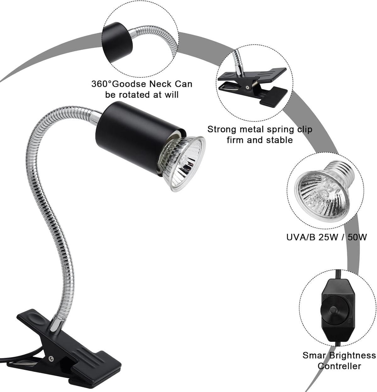 ReptileHeat Lamp The Adjustable Temperature and 360 ° Rotating Hose Crawlers Heating Lights, for