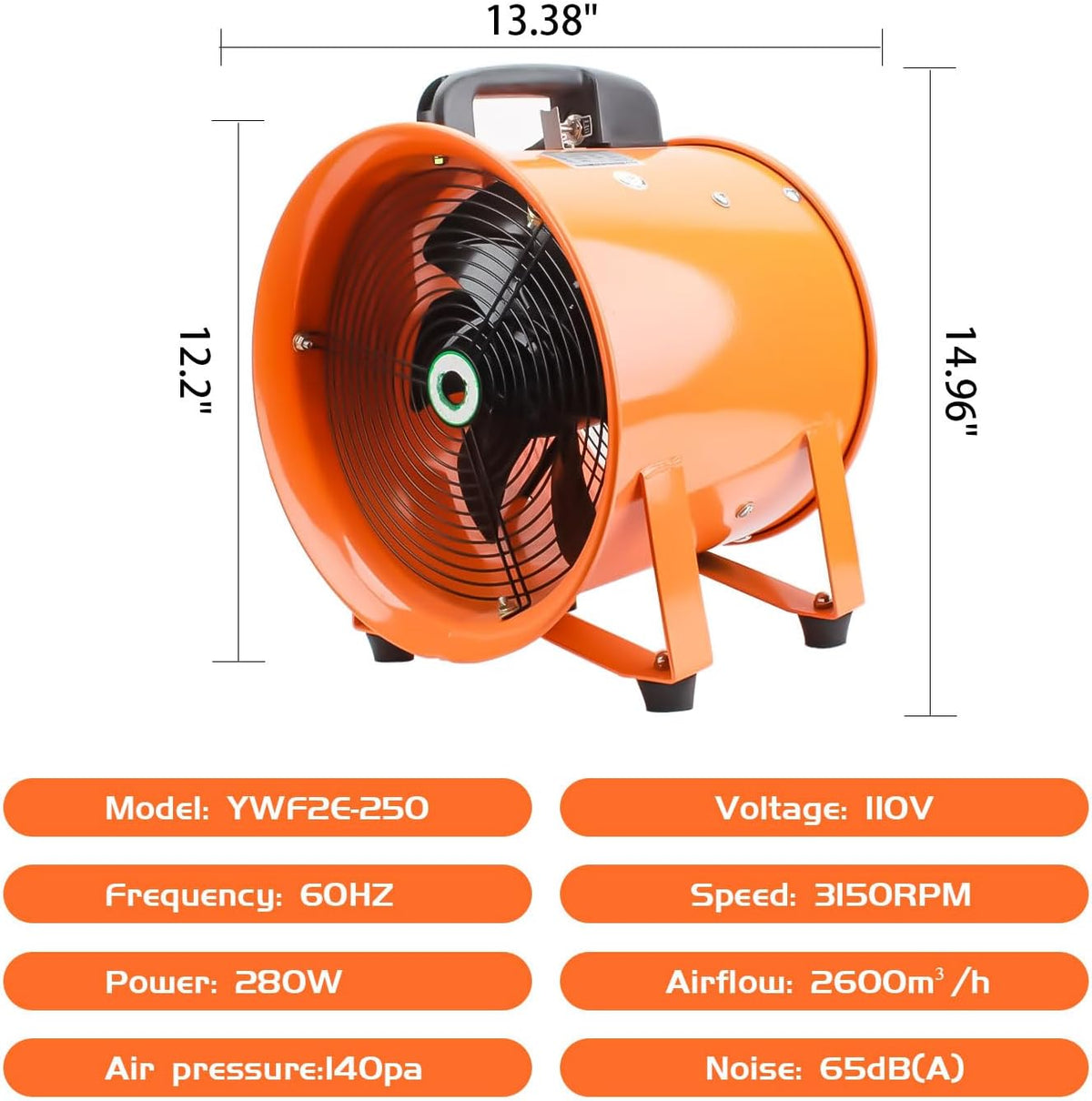 10-Inch High-Velocity Portable Utility Blower Fan, Industrial Exhaust Fan with 16.4ft Flexible Duct