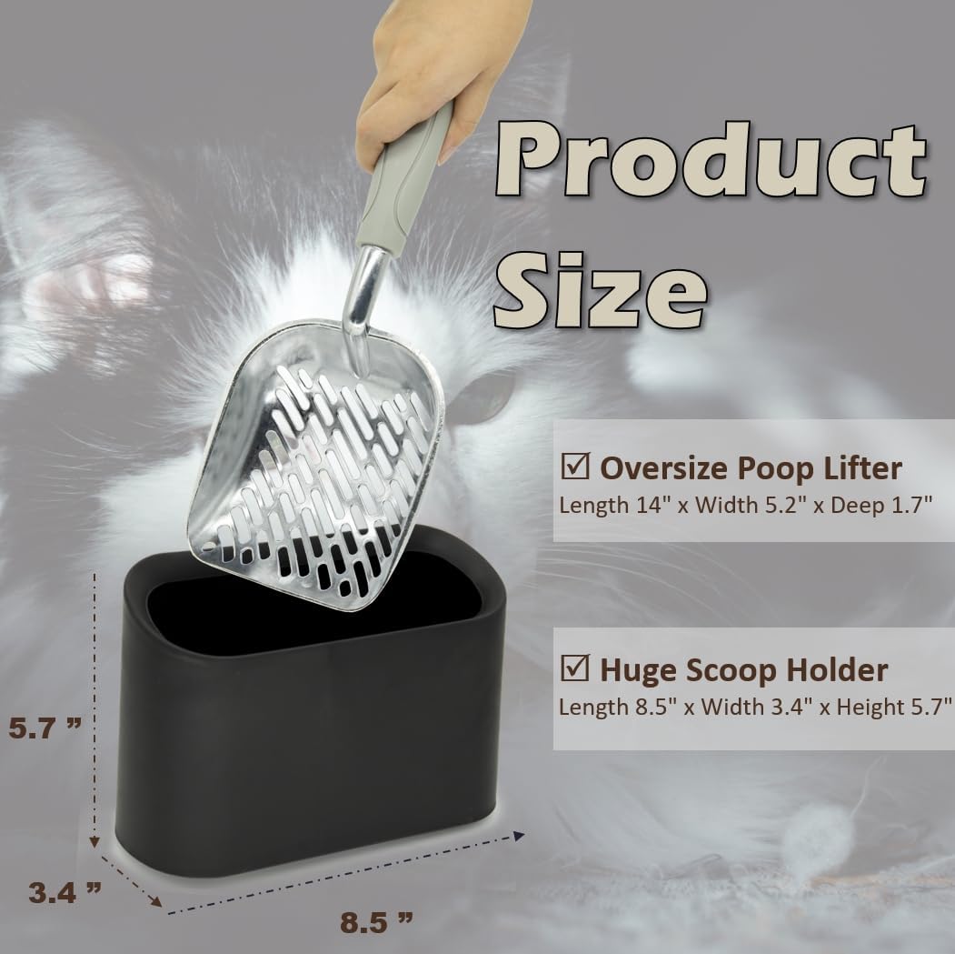 Metal Cat Litter Scoop with Holder, Aluminum Cats Litter Scooper Captures All Clumps, Heavy Duty