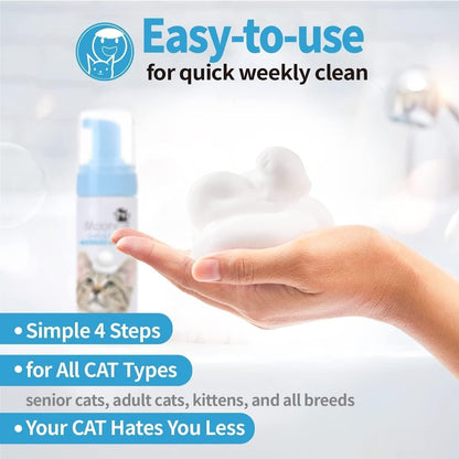 Mooncat Waterless Cat Shampoo+Cat Brush, Licking Safe Dry Shampoo for Cats, No Rinse Foam Cat Bath
