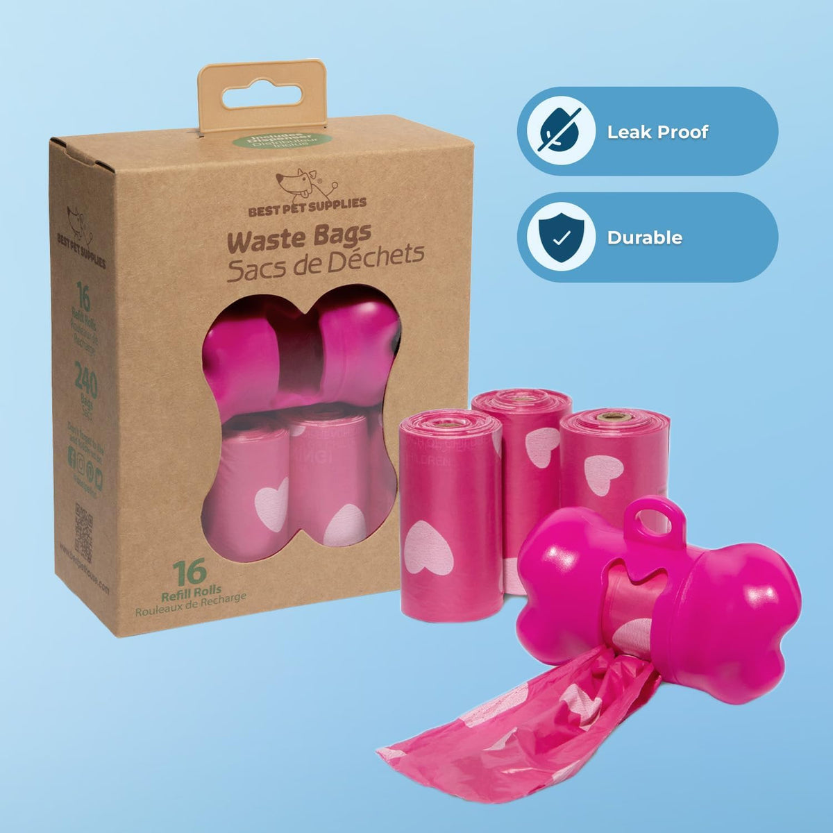 Best Pet Supplies Dog Poop Bags (240 Bags) for Waste Refuse Cleanup, Doggy Roll Replacements for