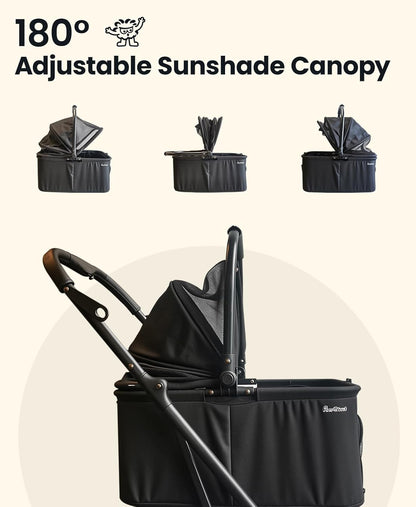 4 Wheels Pet Stroller, Dog Stroller for Small/Medium Dogs and Cats up to 33 lbs, One-Click Fold &