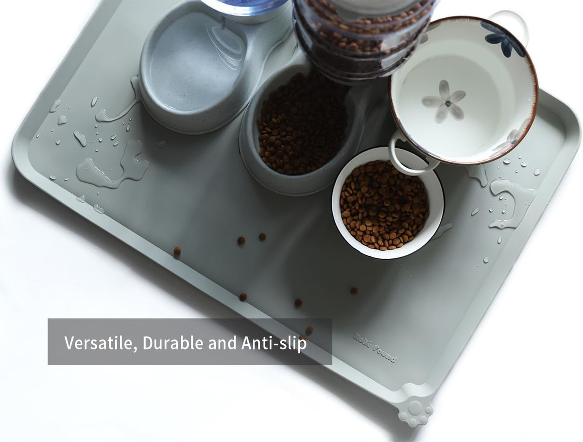 Hoki Found X-Large Silicone Pet Food Mats Tray - Non Slip Pet Dog Cat Bowl Mats Placemat - Dog Pet