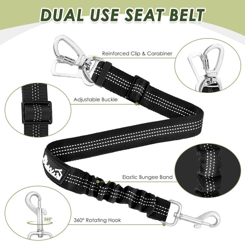 SlowTon Dog Seat Belt Harness for Car, Dog Car Harness Adjustable Mesh Breathable & Dog Seatbelt