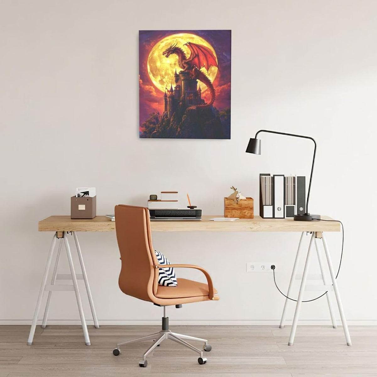 Dragon Bathroom Pictures Wall Art, Red Dragon Castle Bathroom Wall Decor, Framed Painting Canvas