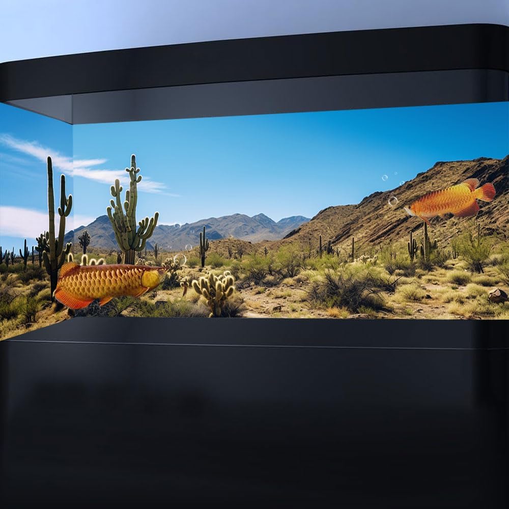 Reptile Habitat Background, Retro Desert Oasis Cactus Terrarium Background 24X12 in Background with
