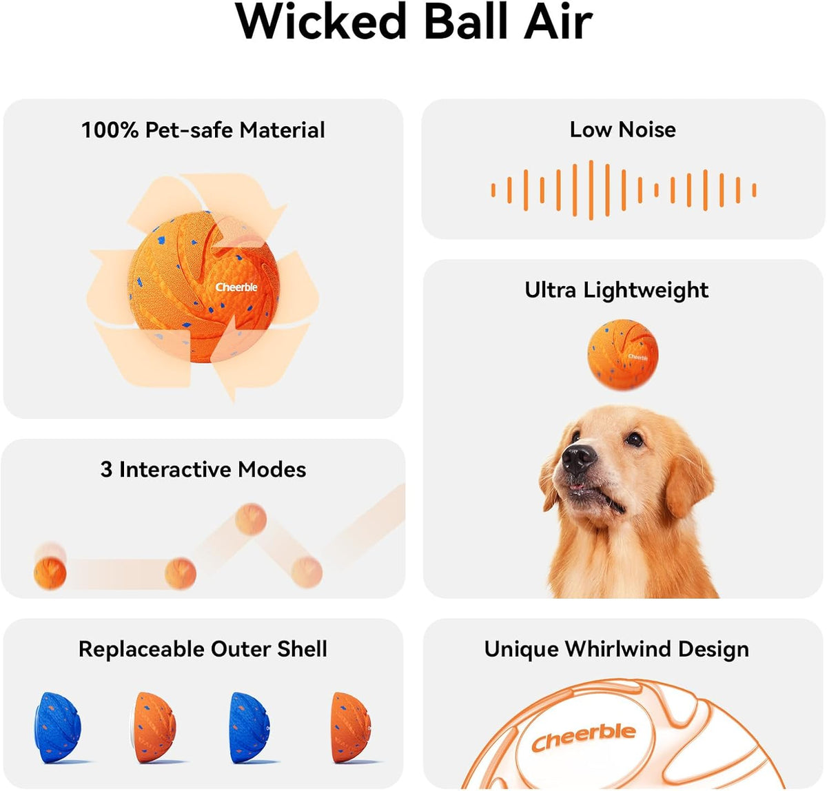 Cheerble Smart Interactive Dog Toy, Wicked Ball AIR, Automatic Moving, Bouncing, Rotating, IPX7