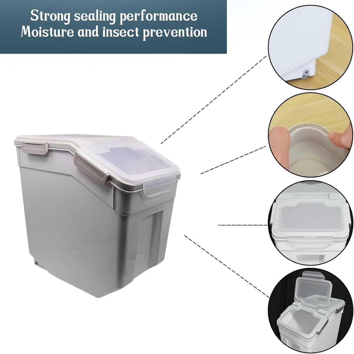 AnRui Rice Storage Container 50LB, Airtight Flour Storage Containers, Plastic Cereal Grain