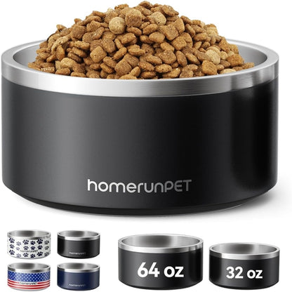Homerunpet Double Wall Stainless Steel Dog Bowls, Non-Slip Base, Dishwasher Safe, Durable Pet Food
