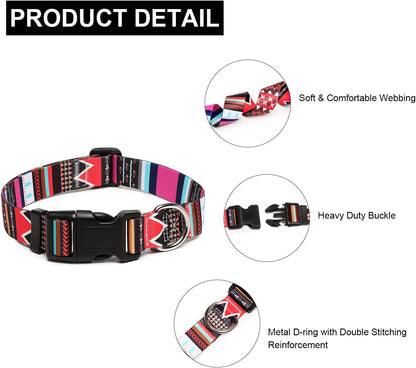 Mercano Adjustable Dog Collar - Special Design Patterns, Soft Nylon Comfortable Durable Pet Collar