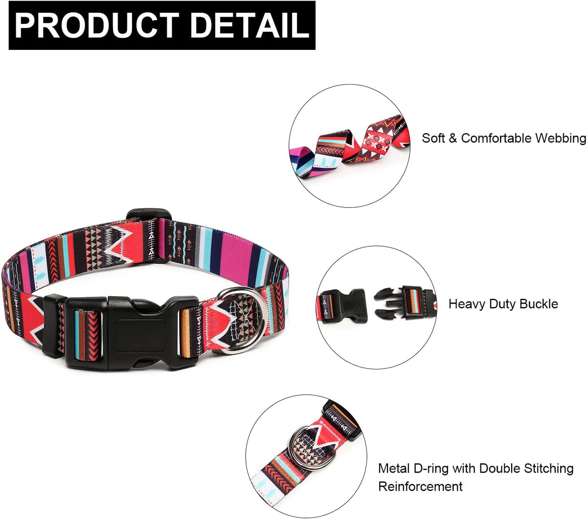 Mercano Adjustable Dog Collar - Special Design Patterns, Soft Nylon Comfortable Durable Pet Collar