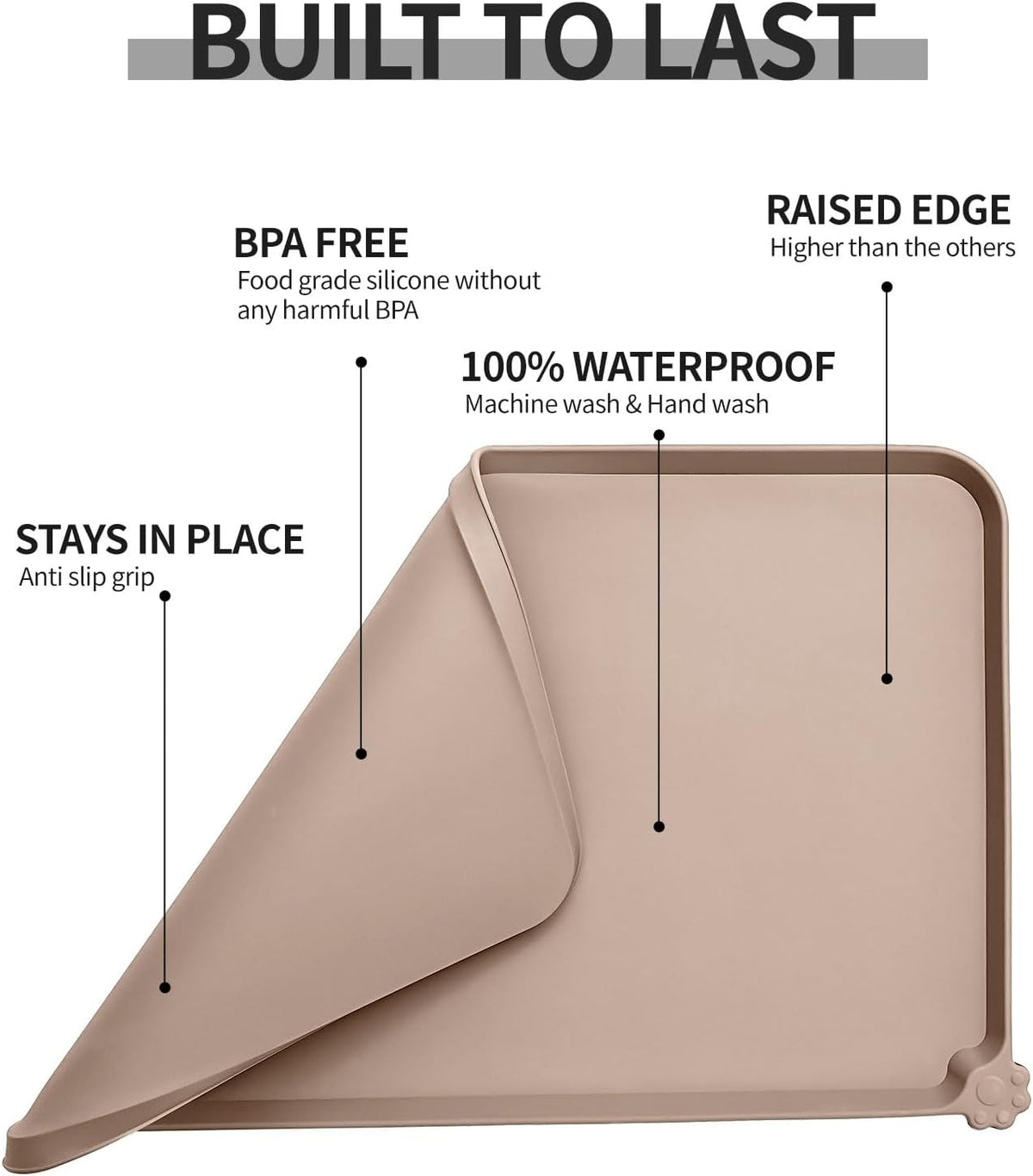Waterproof Pet Feeding Mat with High Raised Edges, Heavier and Thicker Placemats for Cat Dog Water