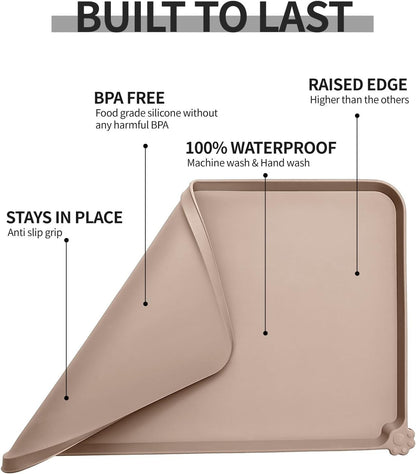 Waterproof Pet Feeding Mat with High Raised Edges, Heavier and Thicker Placemats for Cat Dog Water