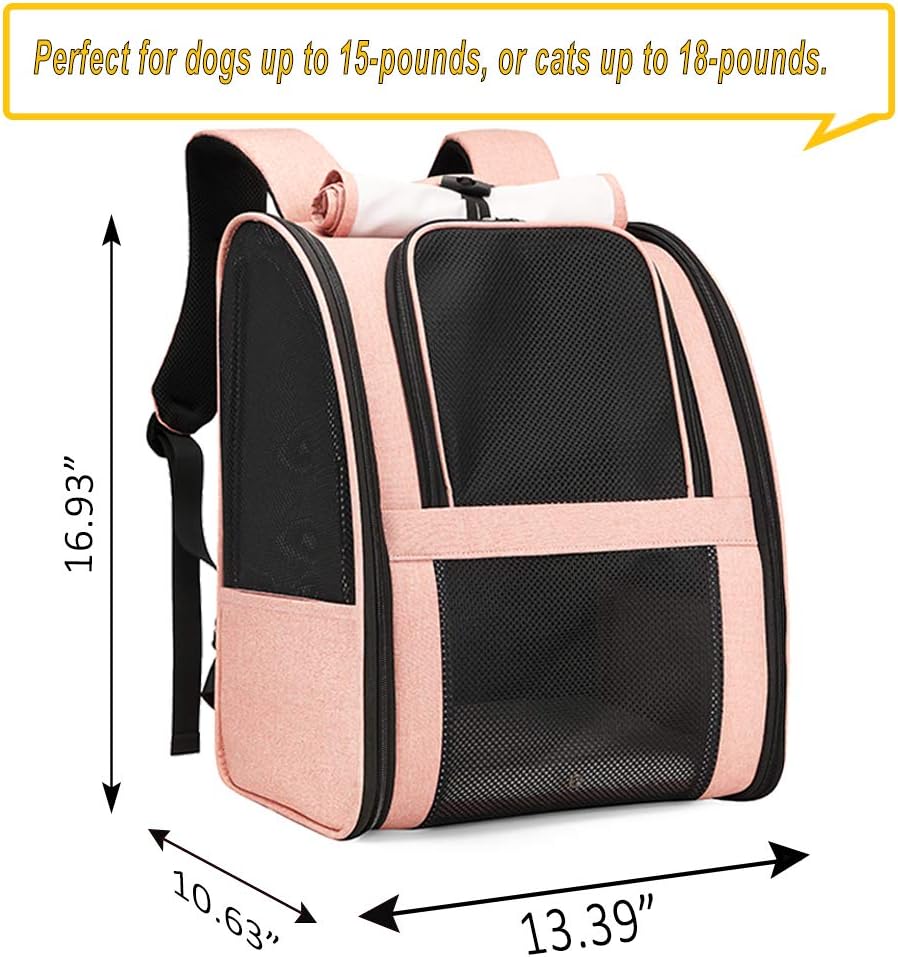 Texsens Pet Carrier Backpack with Window Blind for Small Cats Dogs, Ventilated Design, Safety