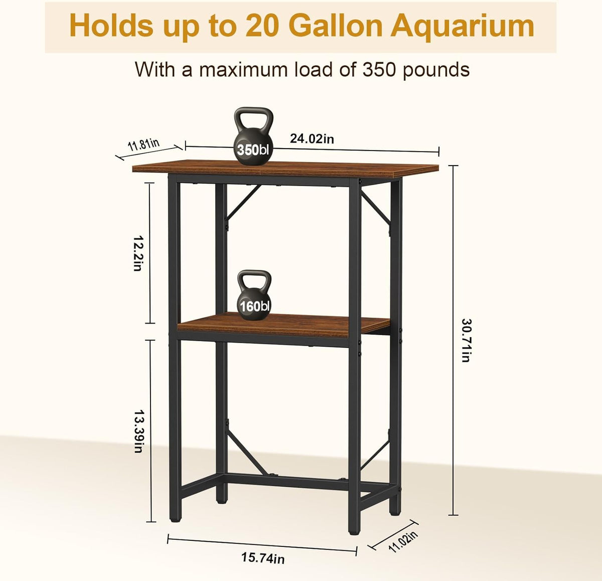 Snughome 10-20 Gallon Fish Tank Stand, Aquarium Stand 2-Tier Storage Shelves, Heavy Duty Terrarium