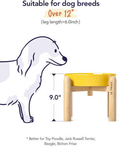 LE TAUCI Ceramic Slow Feeder Dog Bowls Elevated, 3 Cup Raised Bowl with Wooden Stand for Medium