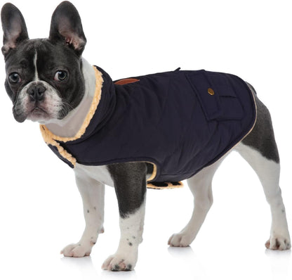 Queenmore Warm Puffer Dog Coat, Quilting Winter Jacket Ultra Thick Plush Lining with Storage