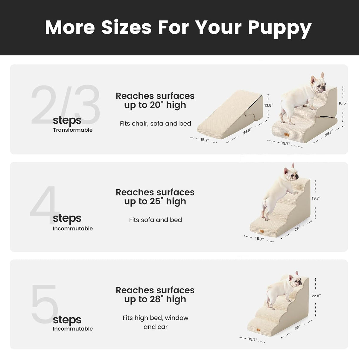 Gardner Pet Dog Stairs for Small Dogs 22.8" H, 5-Step Beige Curved Pet Stairs, Dog Steps for High