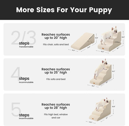 Gardner Pet Dog Stairs for Small Dogs 22.8" H, 5-Step Beige Curved Pet Stairs, Dog Steps for High