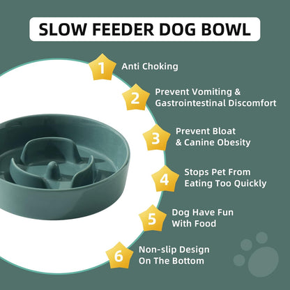 6.1inch Ceramic Dog Bowl Slow Feeder, Slow Dish for Small Dog, Wet and Dry Food Dish, Stop Bloat