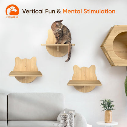 Wall-Mounted Cat Furniture for Climbing - Indoor Wooden Floating Shelves, Perches, Hammock, Bed