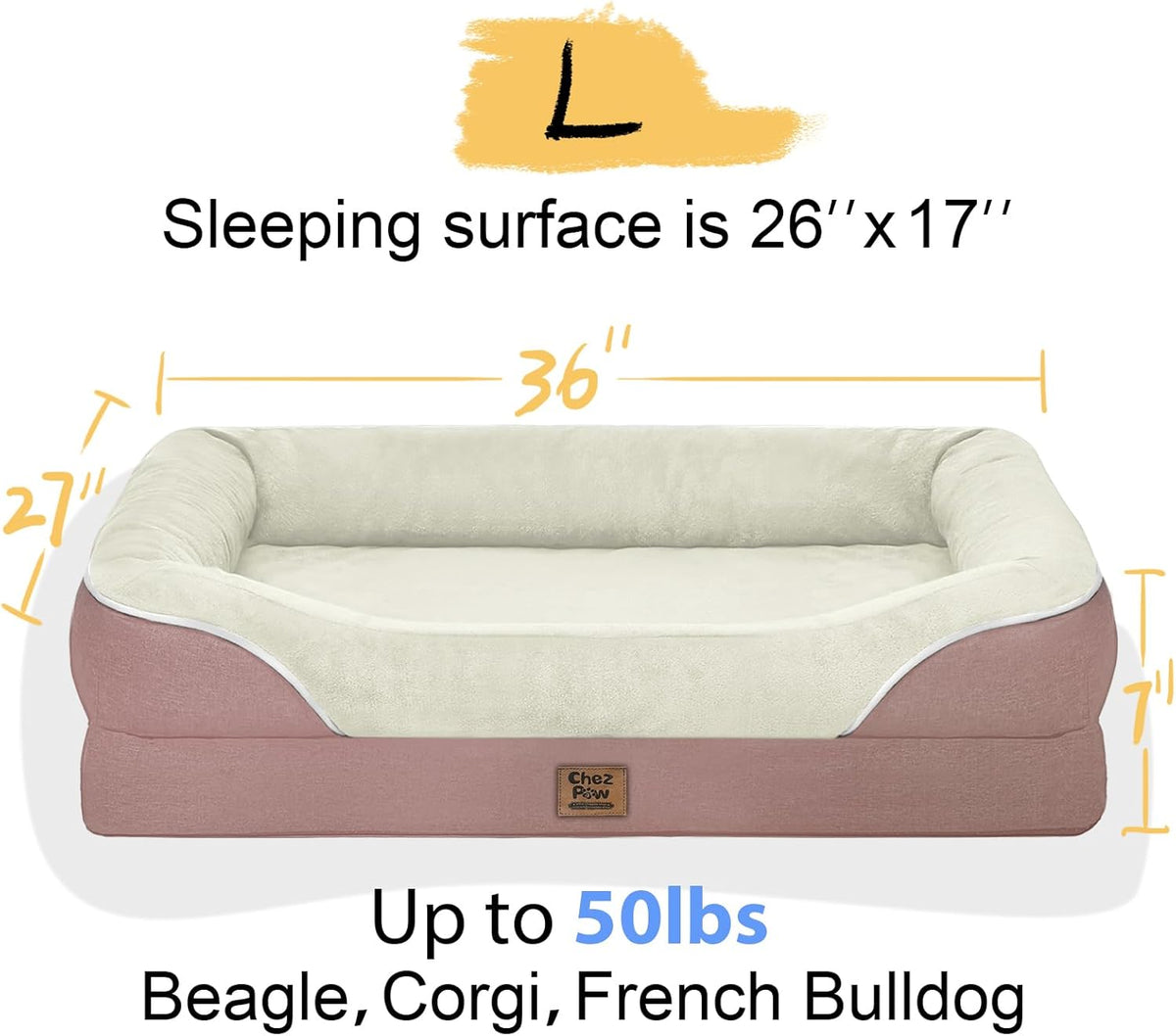 Orthopedic Foam Large Dog Bed XLarge Dog Beds with Removable Washable Cover Pet Bed with Bolster