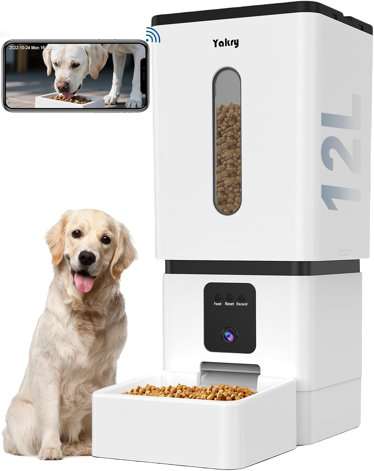 Automatic Dog Feeder Large Breed with Camera - 12L/50 Cups 5G WiFi App Control Dog Food Dispenser