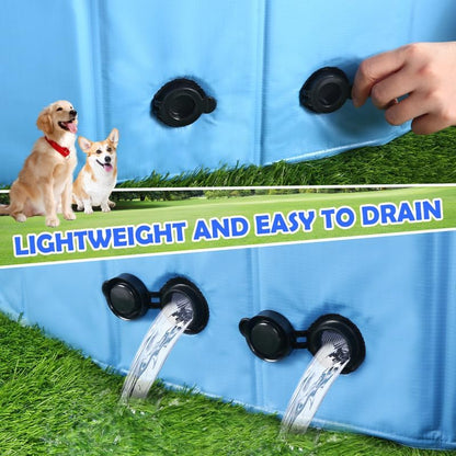 71" Large Dog Pool with Sprinkler, 2-in-1 Foldable Swimming Pool Non-Slip Hard Plastic Splash