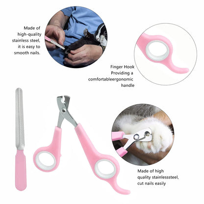7-Piece Small Pet Grooming Kit: Brush, Nail Clippers, Hair Remover, Shampoo Brush with Hand Strap